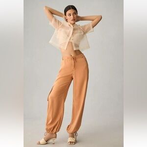 NWT Anthropologie On the Road Drawstring Ankle Cargo Pants Jogger Orange